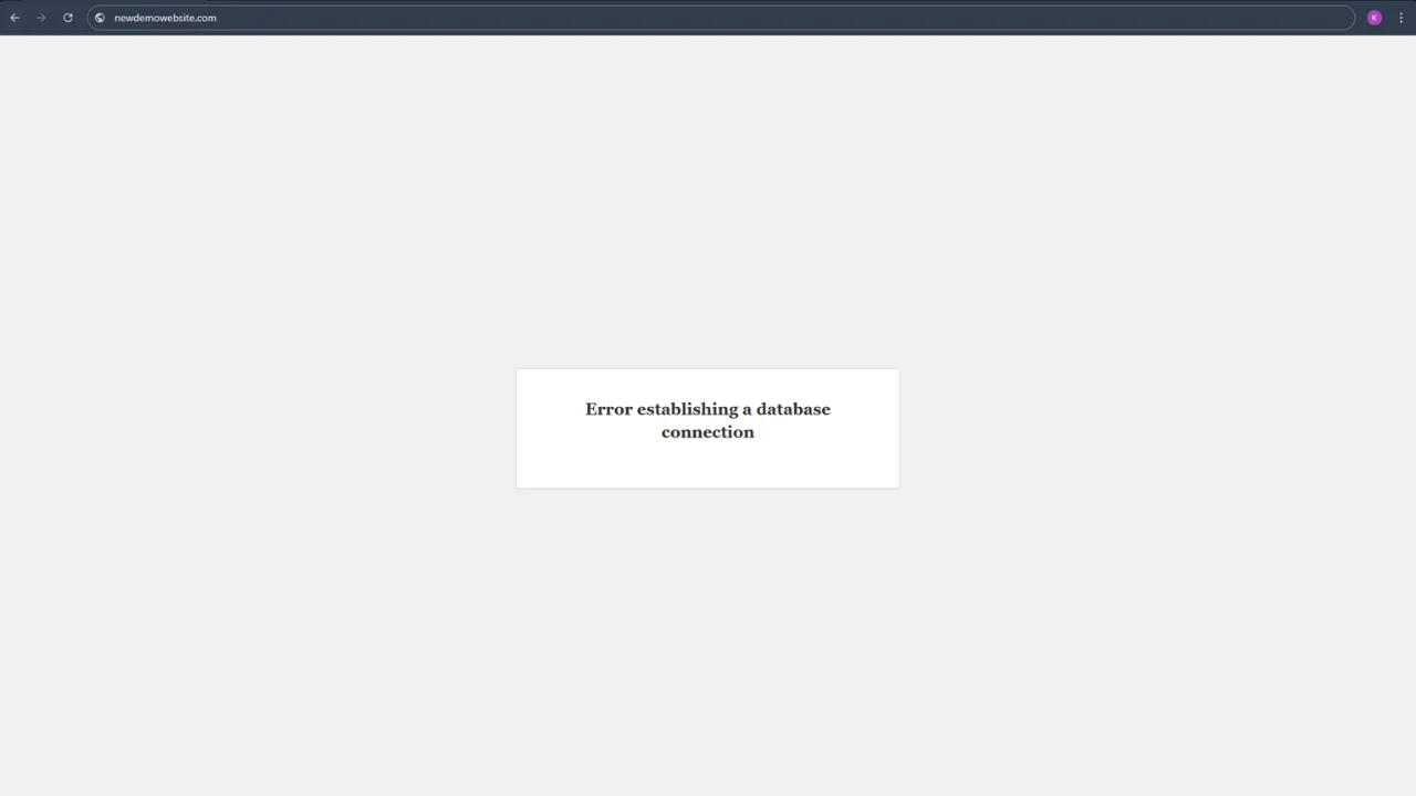 Screenshot of a web browser displaying the "Error establishing a database connection" message on a plain white background, a common WordPress technical error.